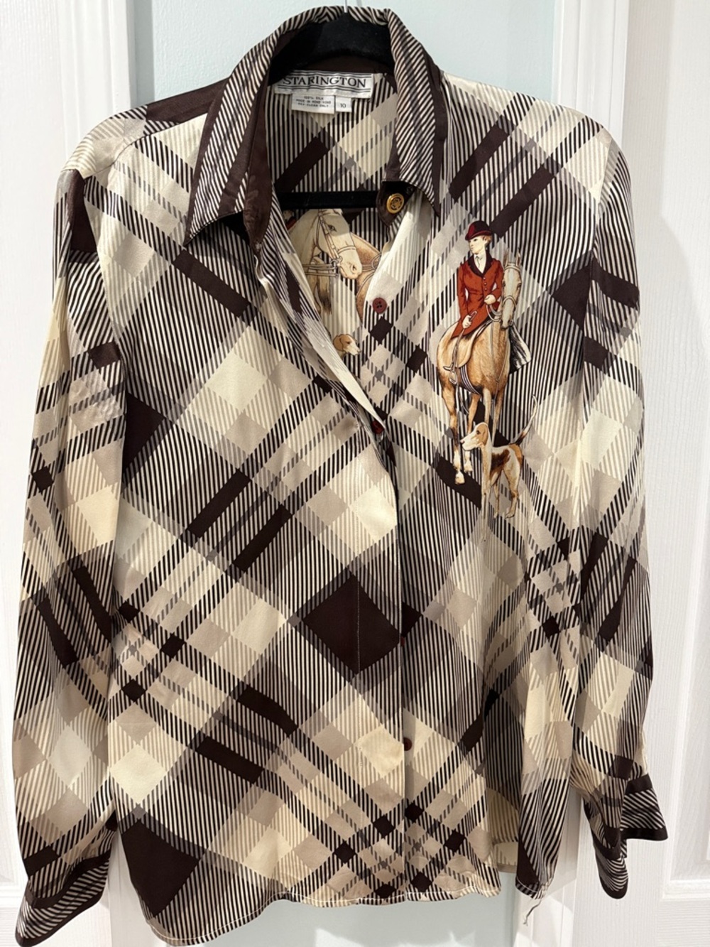 Equestrian silk Button-Up Shirt vintage